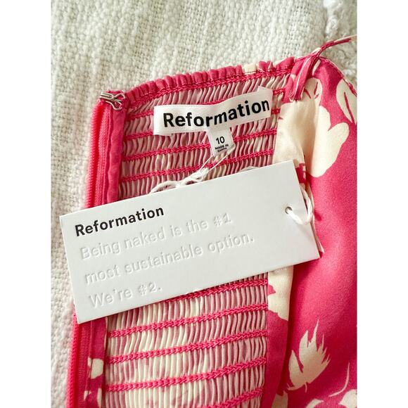 Reformation | NWT | Frankie Silk Dress | Hothouse Pink/Cream Floral | Sz 10 - Picture 9 of 12